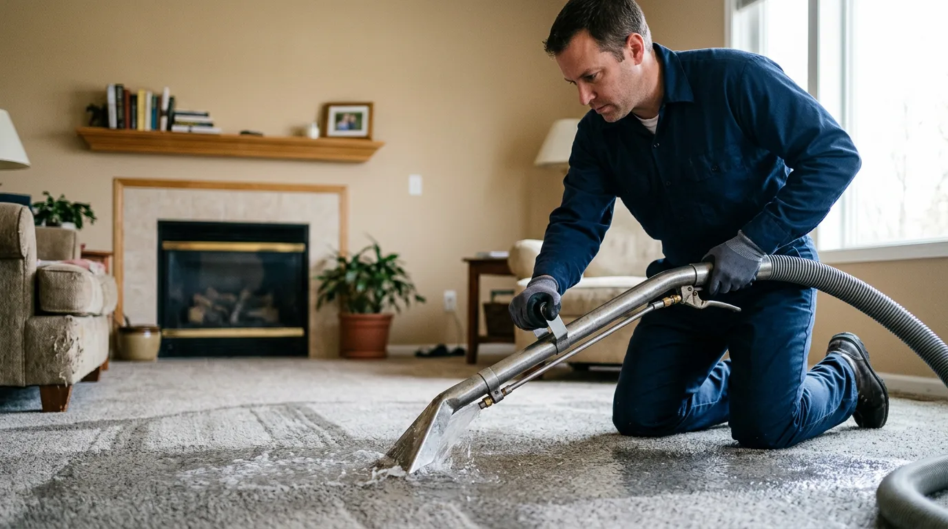 Water damage restoration technician working near Raleigh, IL